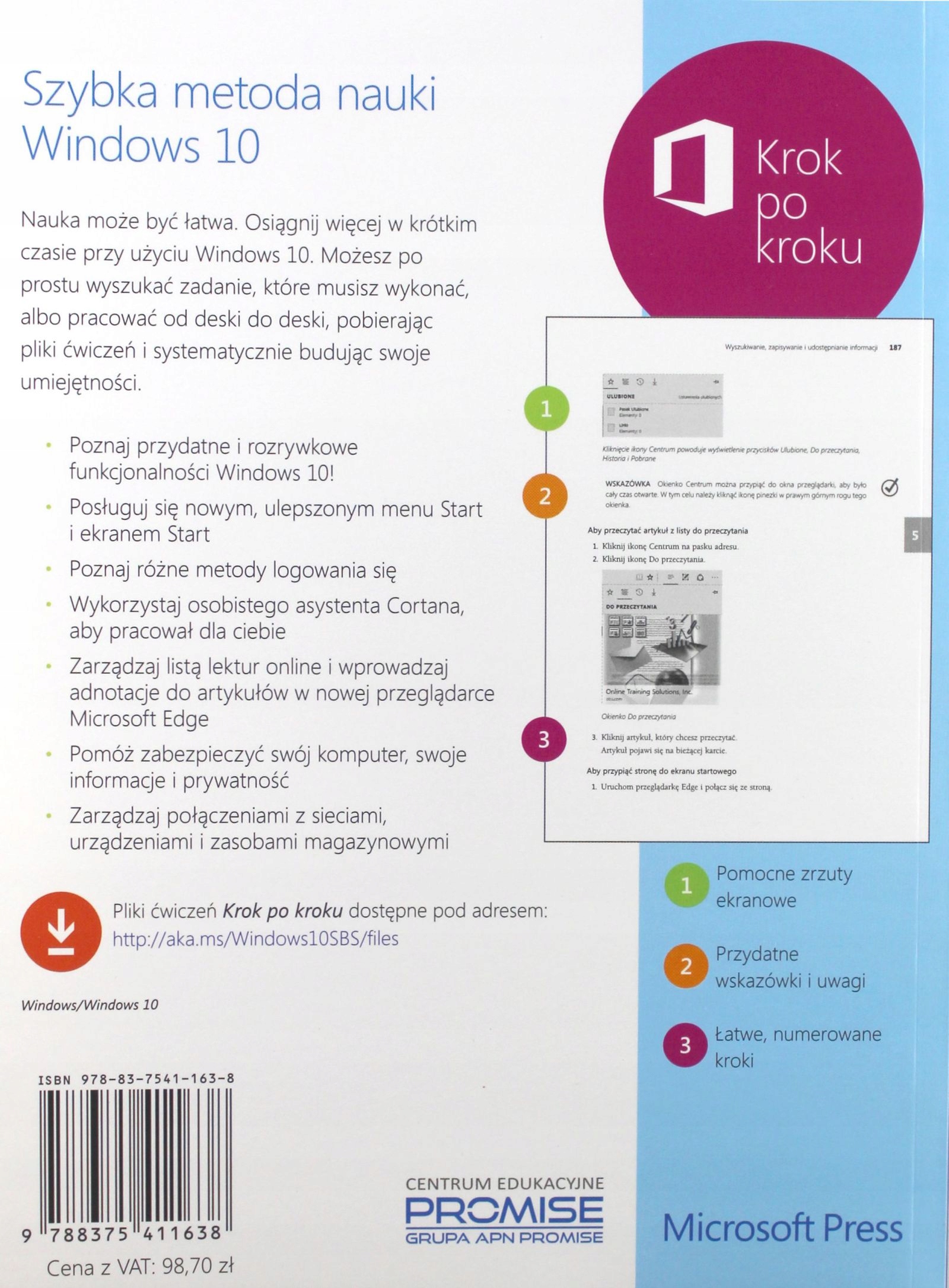 WINDOWS 10 KROK PO KROKU - Joan Lambert, Steve Lambert [KSIĄŻKA] Stan opakowania oryginalne