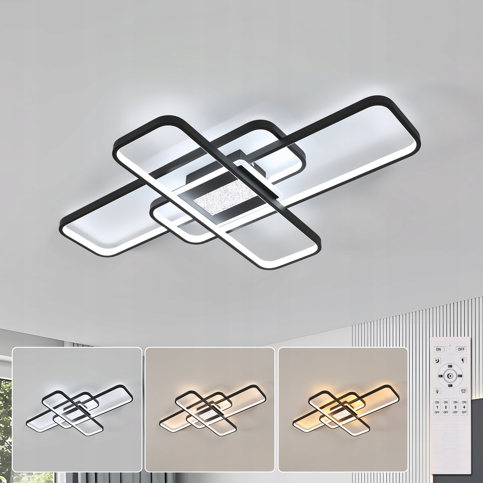 Led Stropní Svítidlo Černý Moderní Lustr Do Obýváku S Dálkovým Ovladačem 3000K-6500K 56W