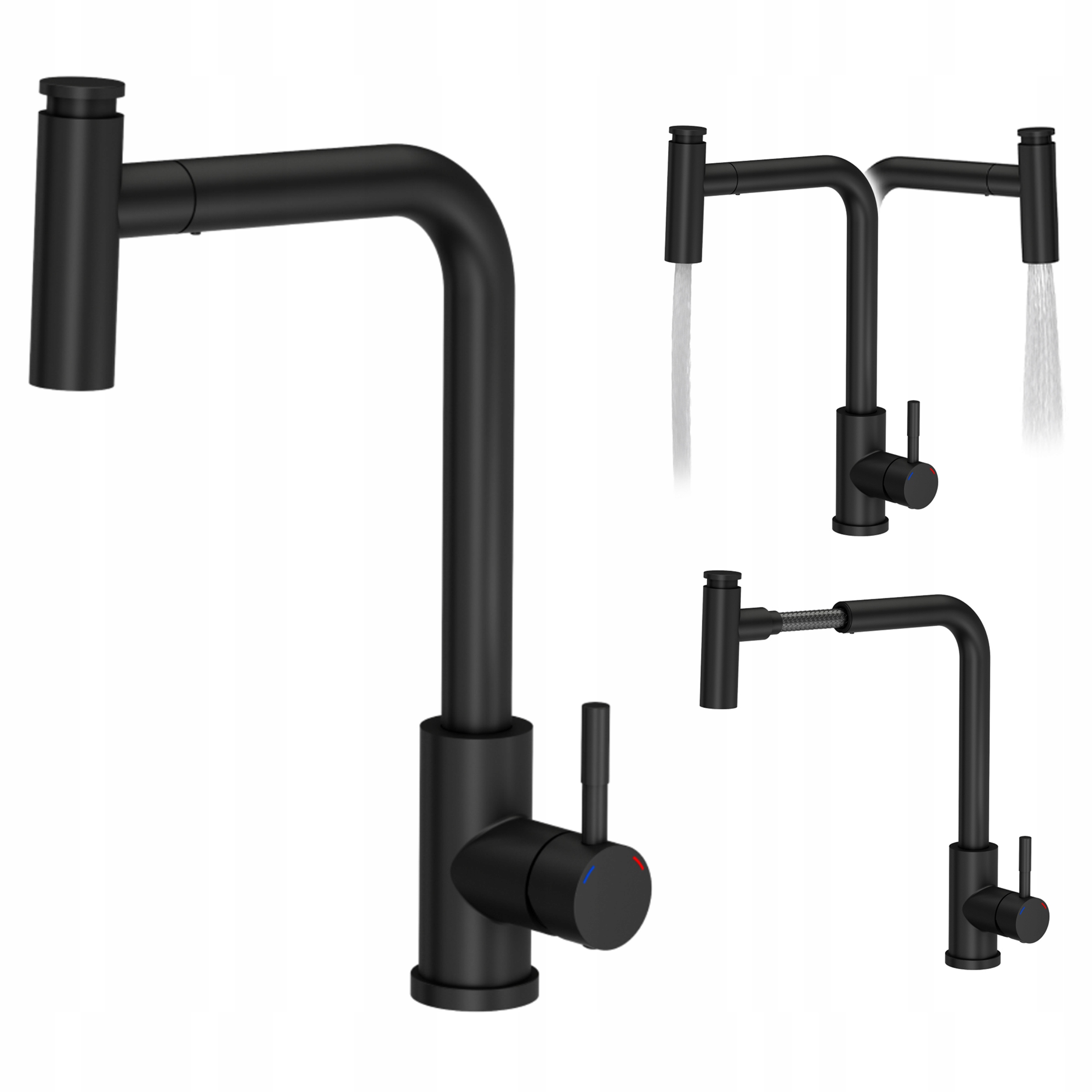 Kuchyňská baterie s otočným výtokem, 2 režimy proudu, černá matná