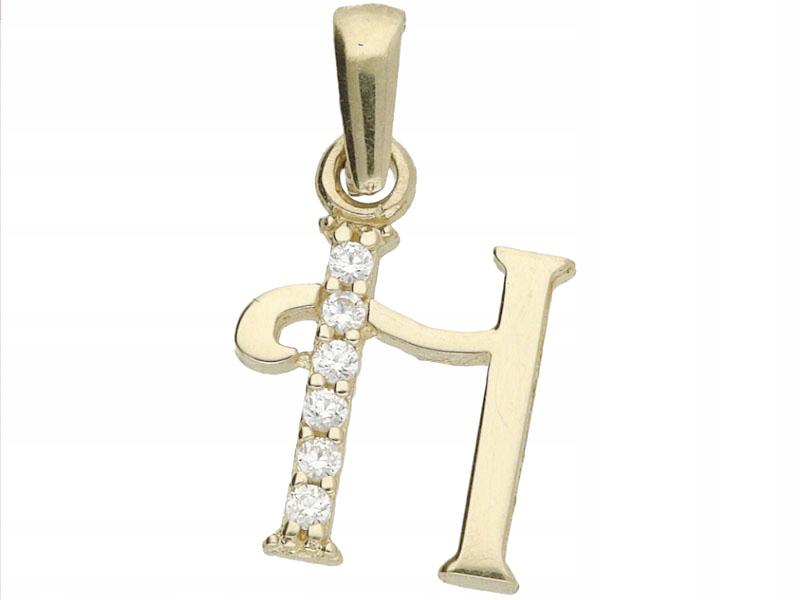 Zlatý přívěsek 585 písmeno H se zirkony 14kt, módní vzor na řetízek
