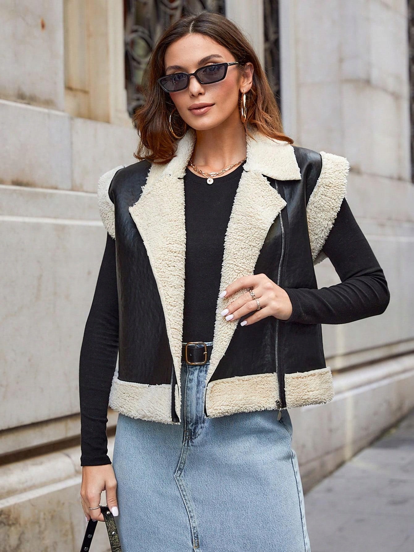 CZARNA KAMIZELKA EKO SKÓRA KLASYCZNA MIŚ SHEIN S