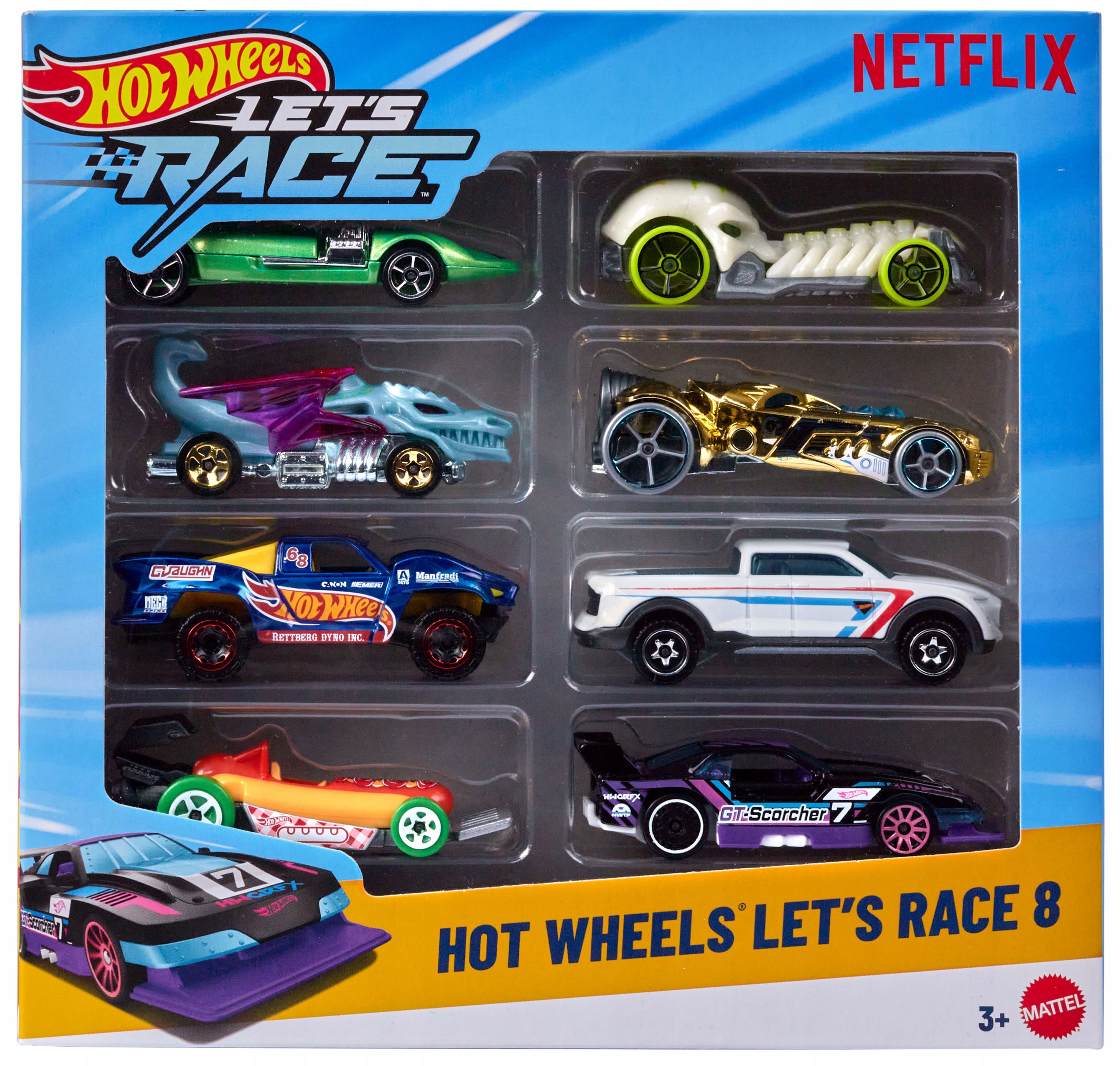 NETFLIX LET'S RACE HOT WHEELS OŚMIOPAK ZESTAW 8 AUT z serialu JGK18