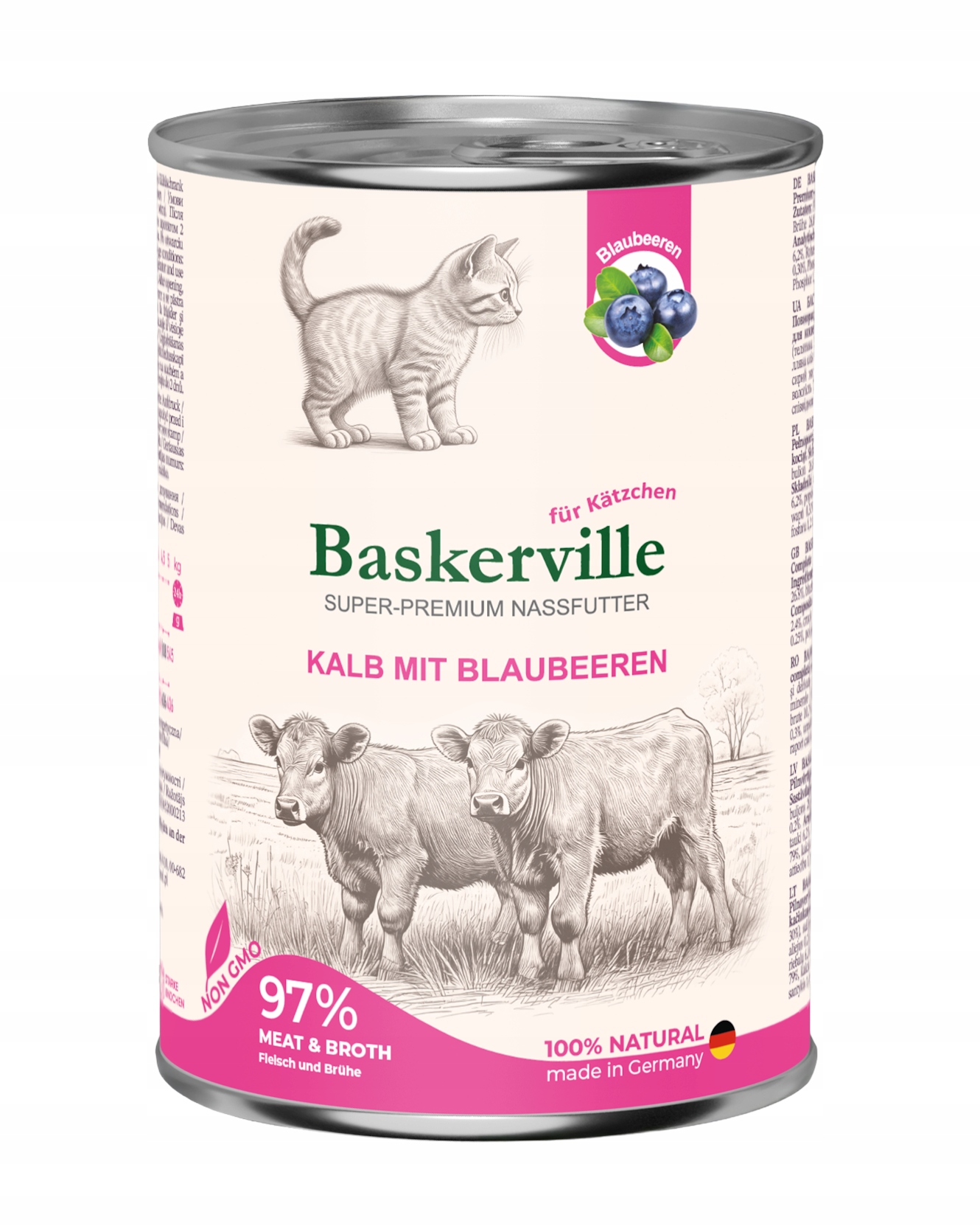 Baskerville Superprémiové vlhké krmivo pro kitten Telecí bobule 6x400g