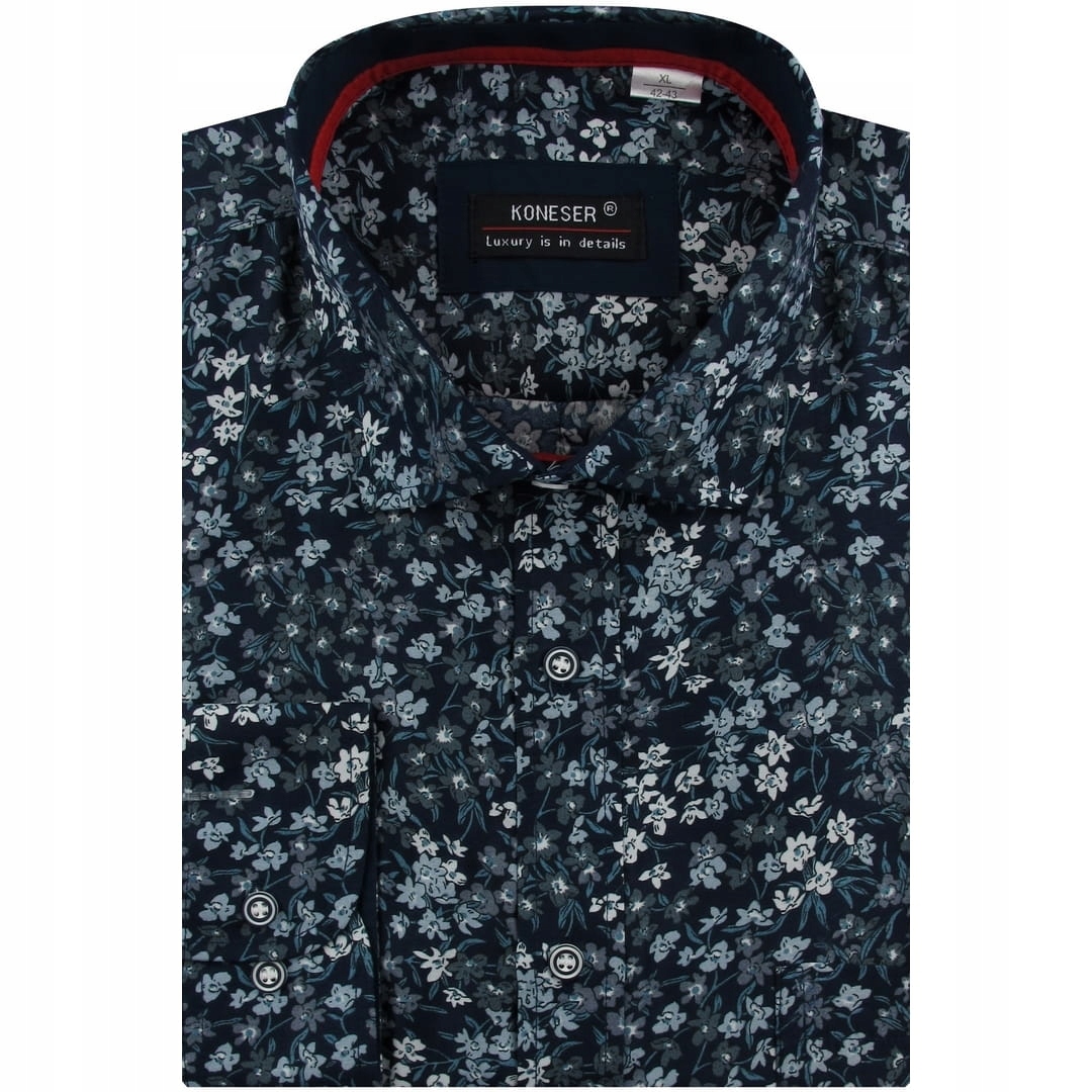Jedwabna Koszula Męska Wizytowa do garnituru w kwiatki E701