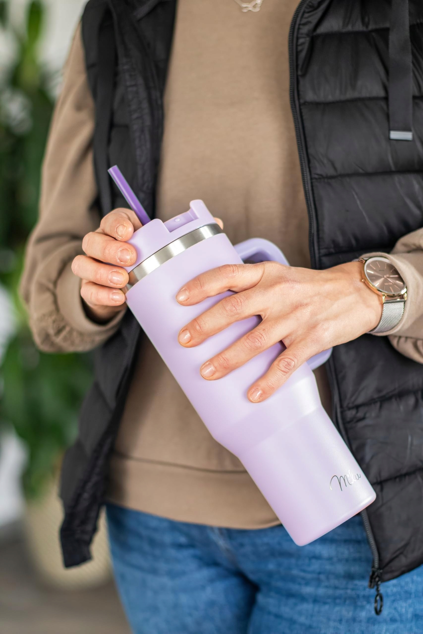 MILU Kubek Termiczny 1200ml Słomka Uchwyt Stal Nierdzewna 40oz Lilac — miniatura 7