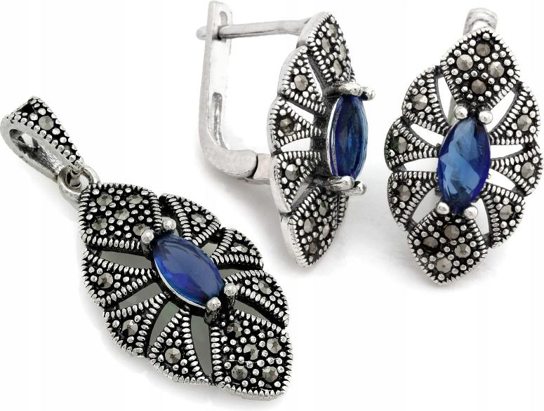 Elegantní stříbrný set 925 náušnice a přívěsku ve stylu vintage pro ženy