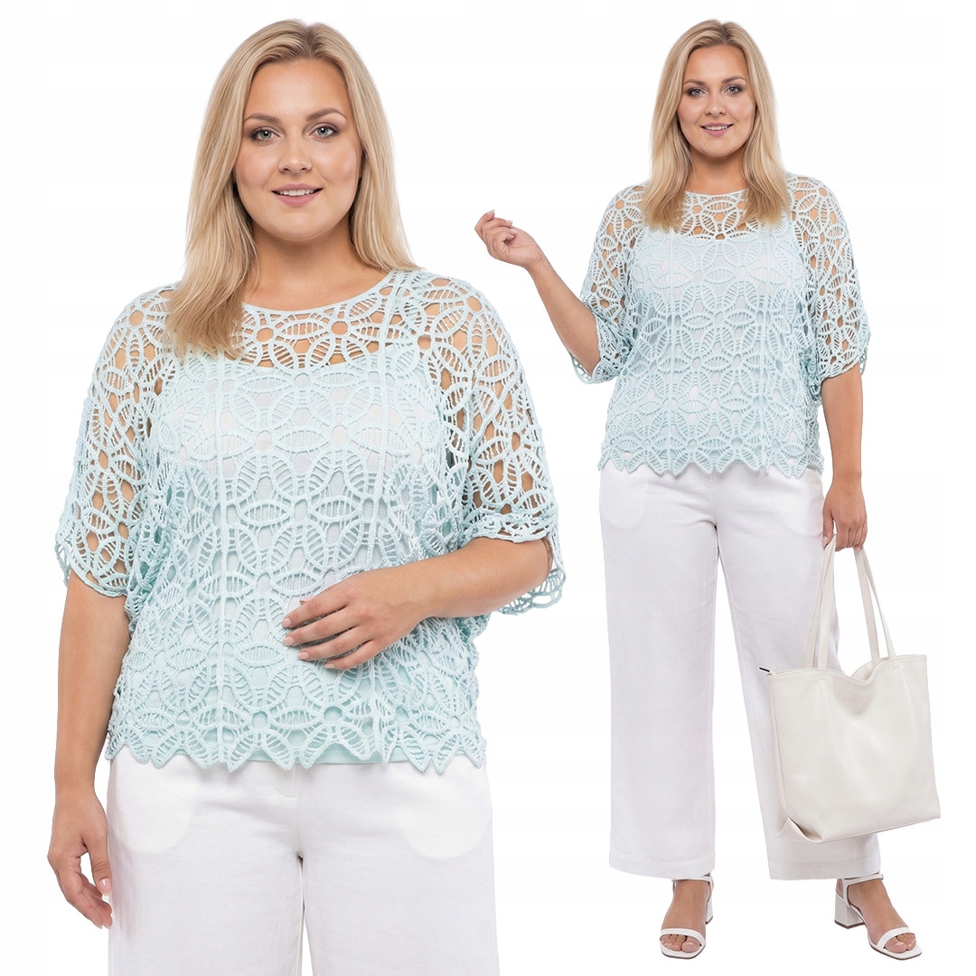 Mátové ažurové pončo s podšívkou plus size velikost 42/46