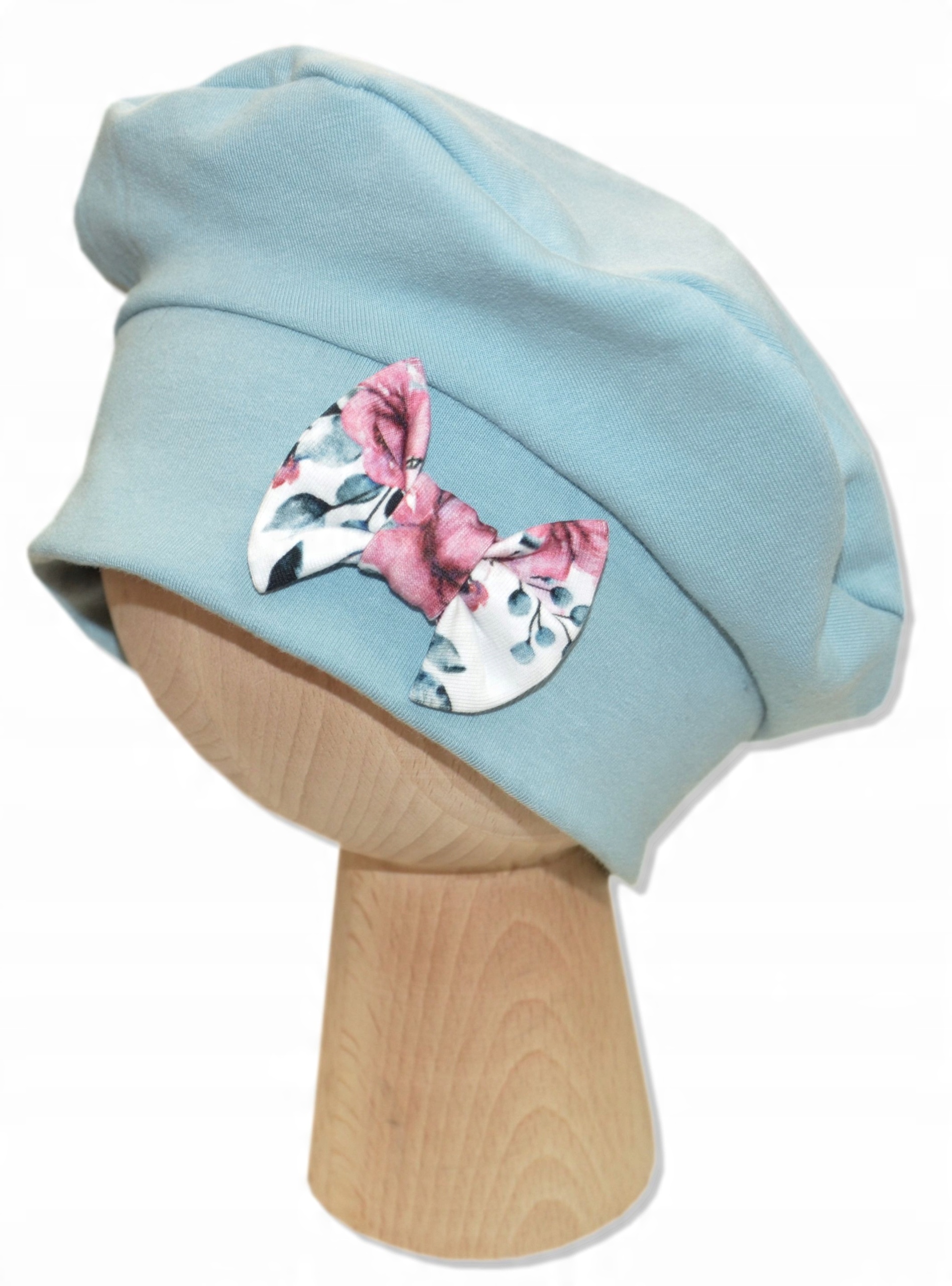 

Beret z dresówki z kokardą 48-52cm brudny niebies