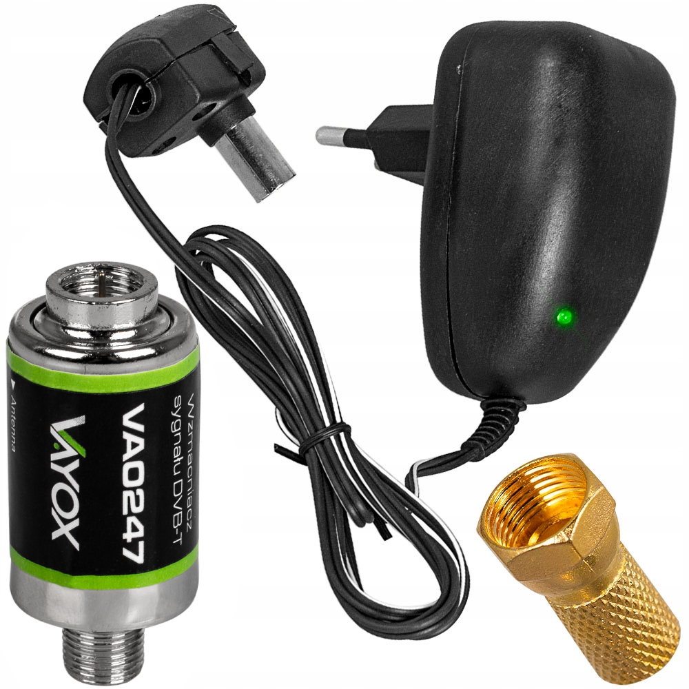 ZESTAW ZASILACZ 12V + WZMACNIACZ ANTENOWY 20dB DVB-T2 SYGNAŁU TV NAZIEMNEJ