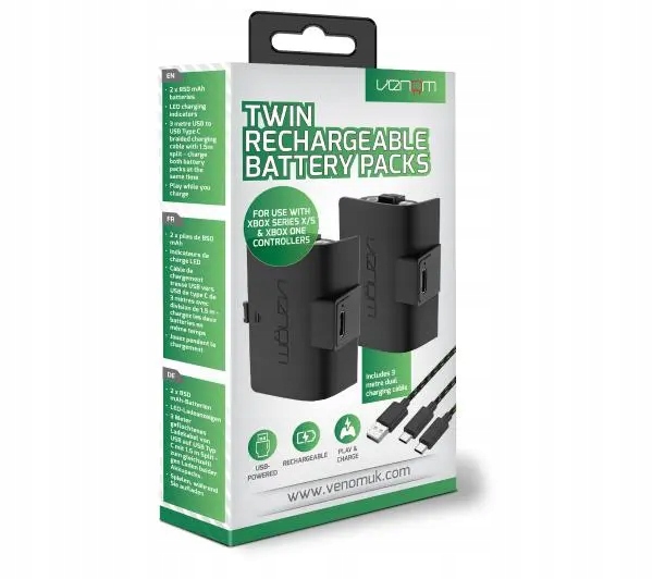 2 akumulatory do padów Xbox Venom VS2882 kabel