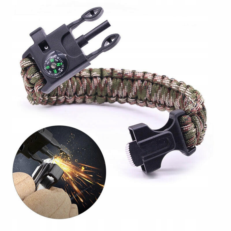 BRANSOLETKA PARACORD SURVIVAL 5W1 KRZESIWO 3 WZORY LINKA Marka inna marka