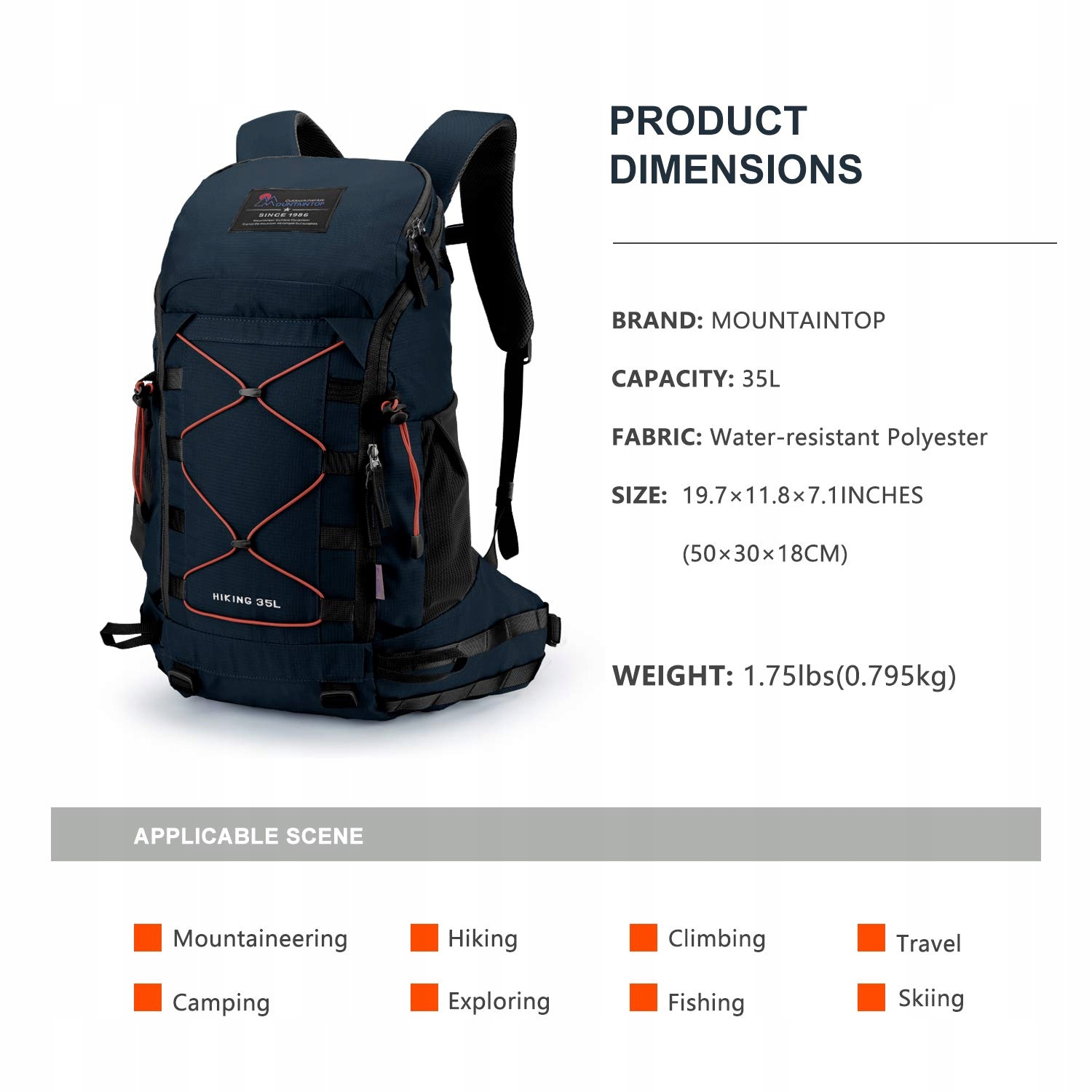 MOUNTAINTOP Plecak Turystyczny 35L Lekki Plecak Trekkingowy z Pokrowcem — miniatura 2