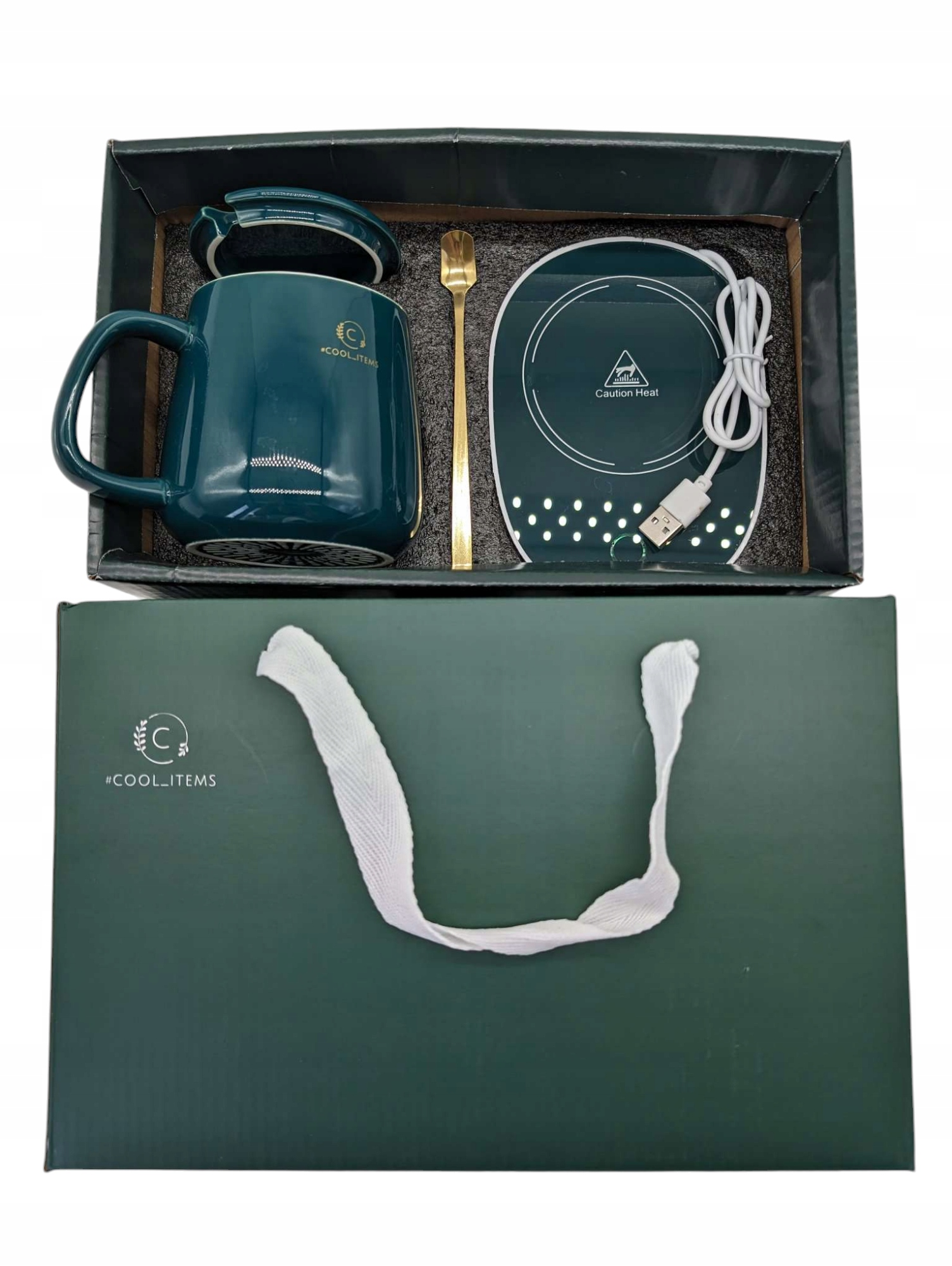 Levně Šálek na čajovou kávu Ohřívač Usb Lžíce Kabel Dárek Vánoční hrnek