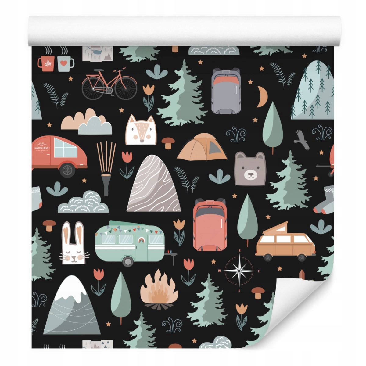 Tapeta pro děti Les Zvířata Auta Kempování