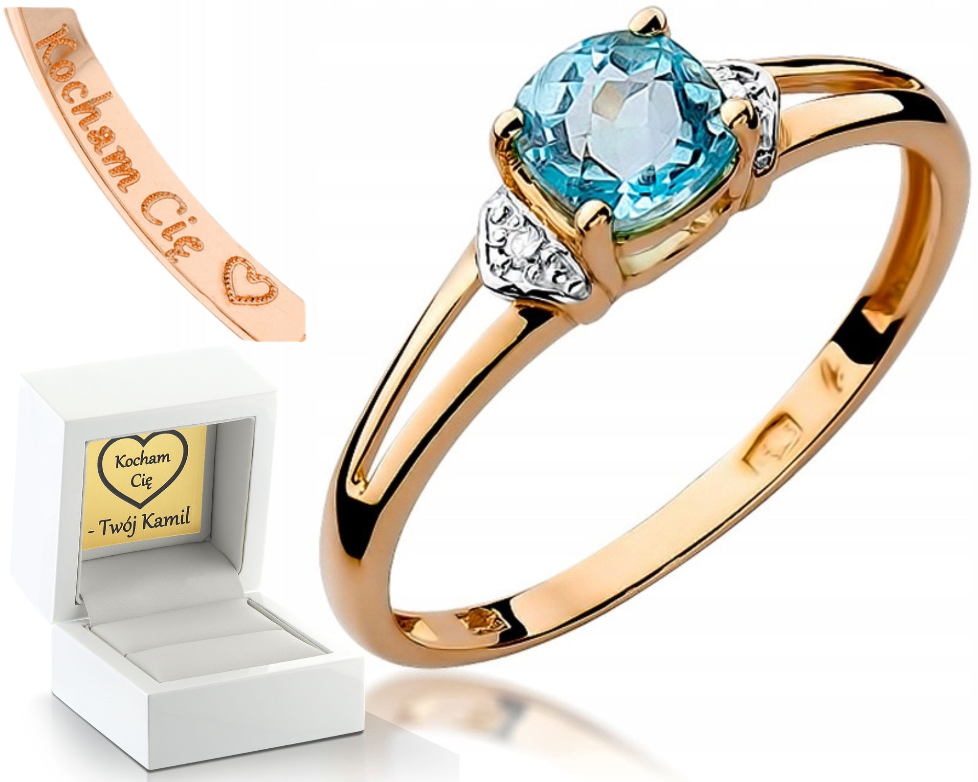 Prstýnek Z Růžového Zlata S Topazem A Brilianty