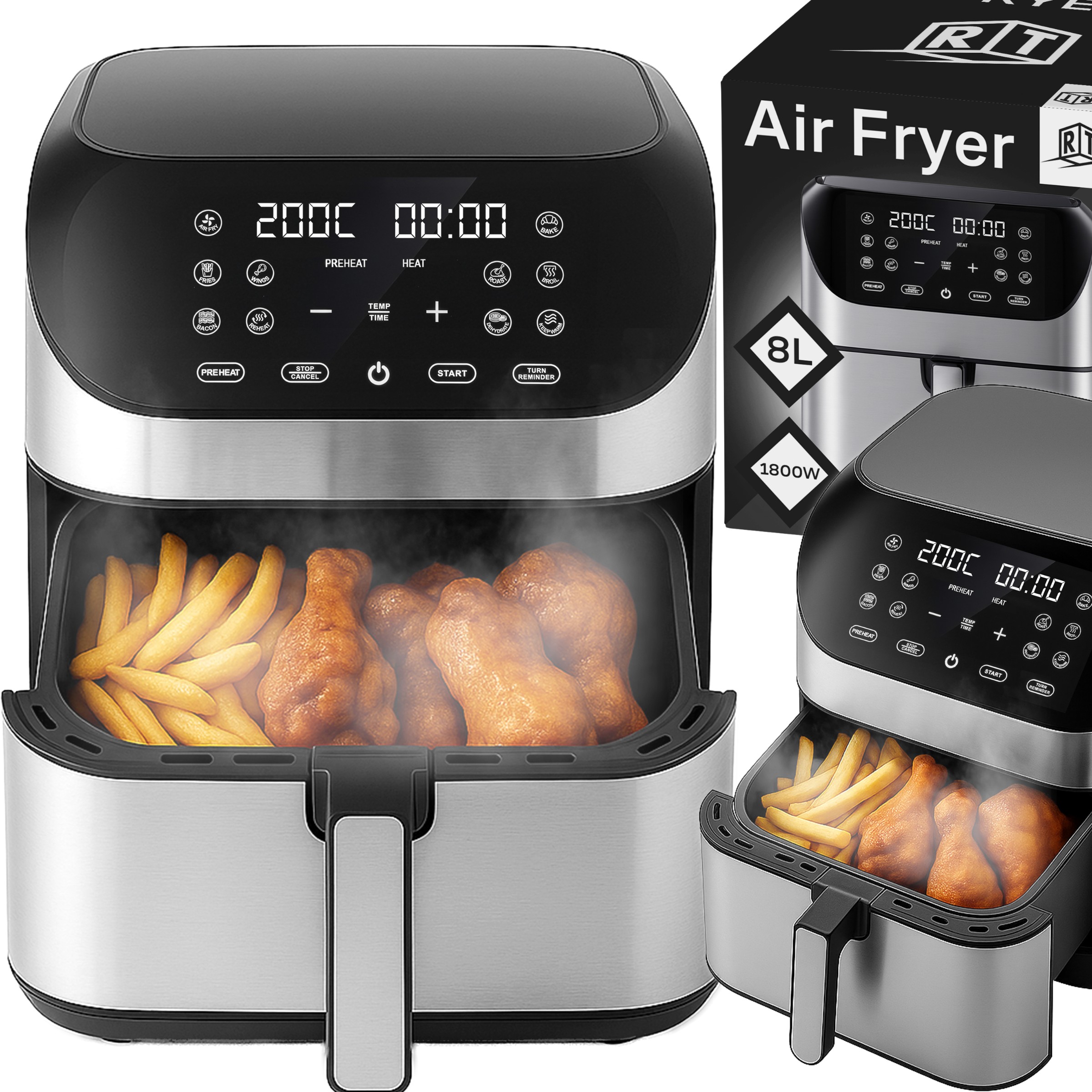 Frytkownica Beztłuszczowa Airfryer Frytownica 8L 12 Programów 1800W XXL