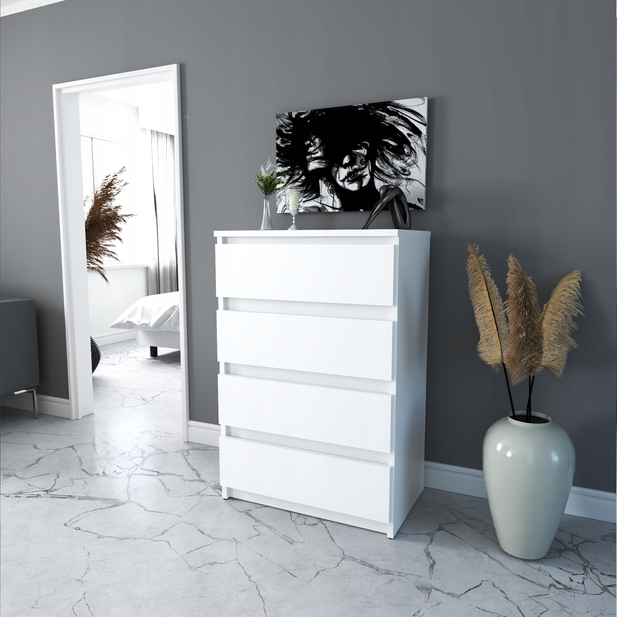 Komoda BIAŁA MATOWA 4 szuflady szafka 60 CM Kod producenta KHBMBM