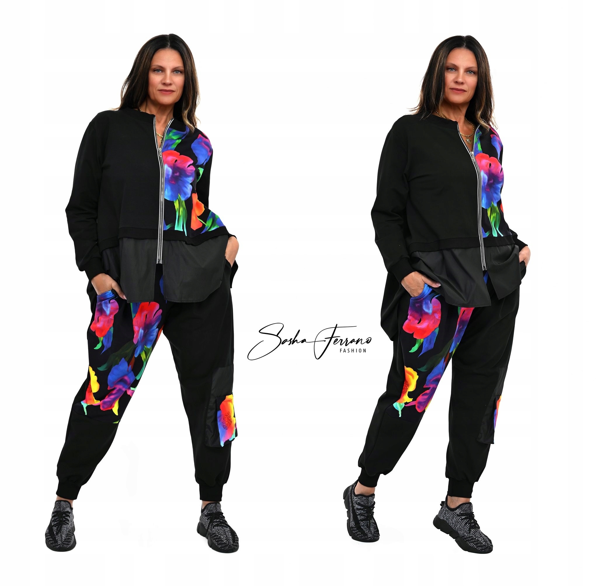 Sasha Ferrano wyjątkowy dres komplet czarny Pablo 48/50 Plus size bawełna