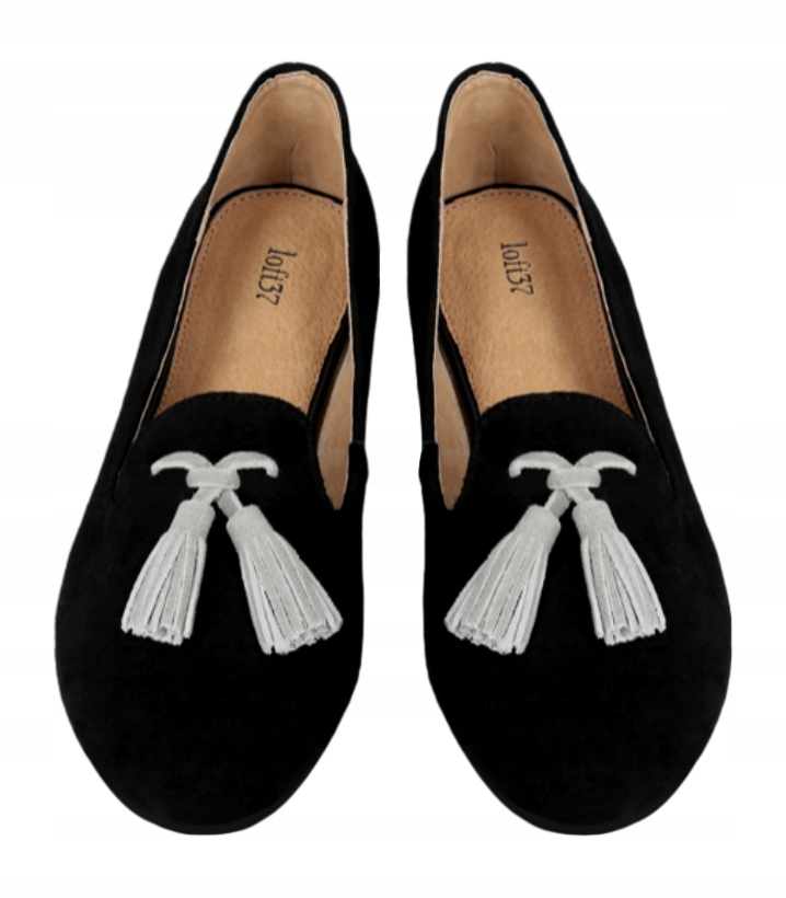 

Buty Lordy LOFT37 skóra wstążka zamsz czarne *36