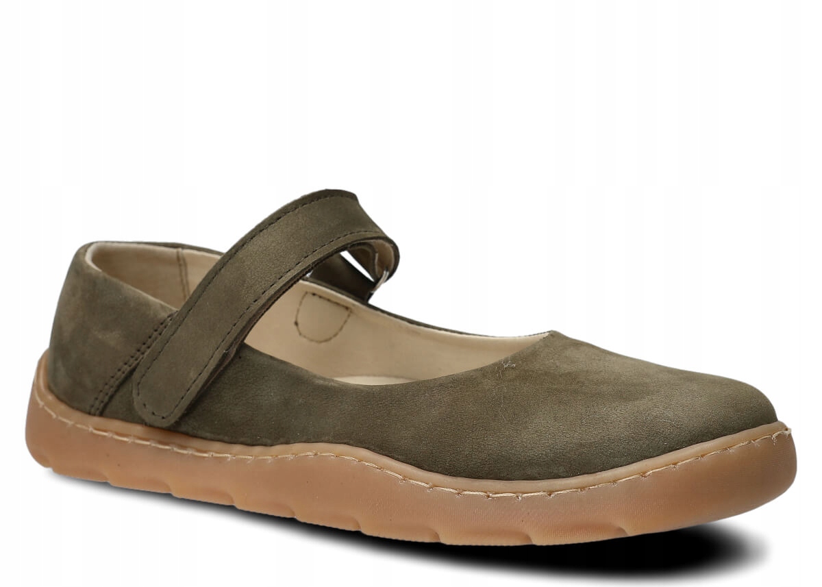 Dámské kožené baleríny khaki Nagaba 632 pohodlné na suchý zip 37