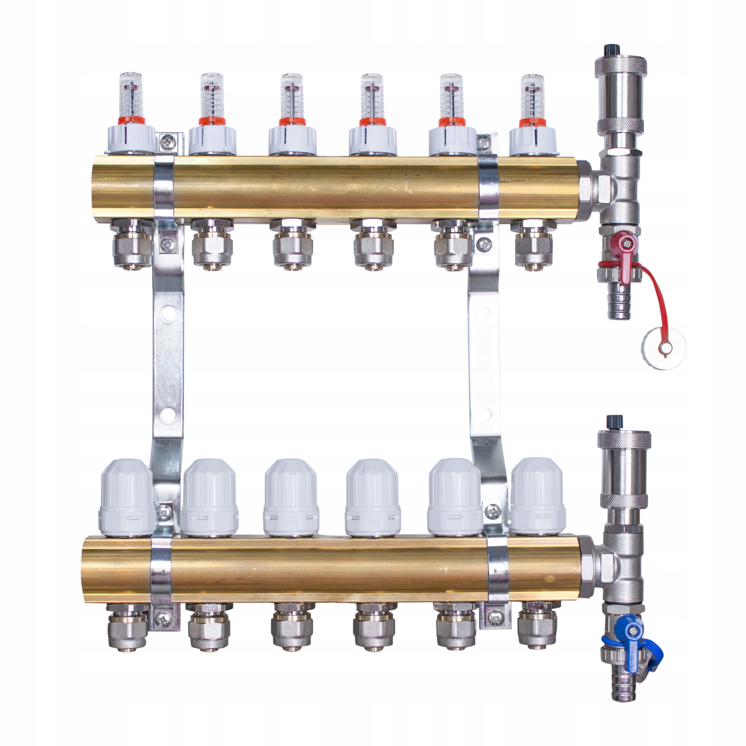 Rozdzielacz mosiężny do podłogówki 6 obwodów sekcji kolektor do rur PEX