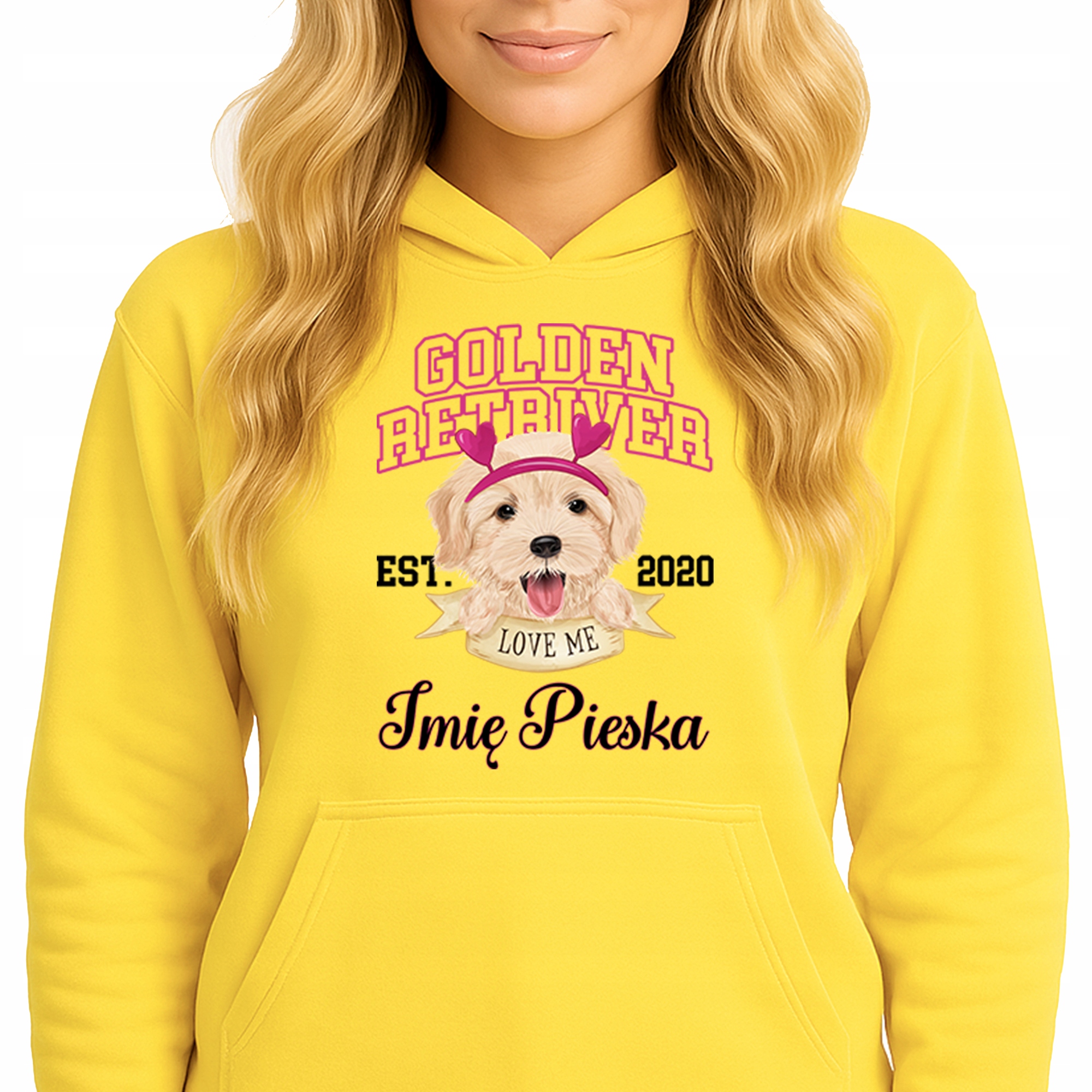 Mikina S Kapucí Žlutá bavlněná mikina Golden Retriver Jméno psa S