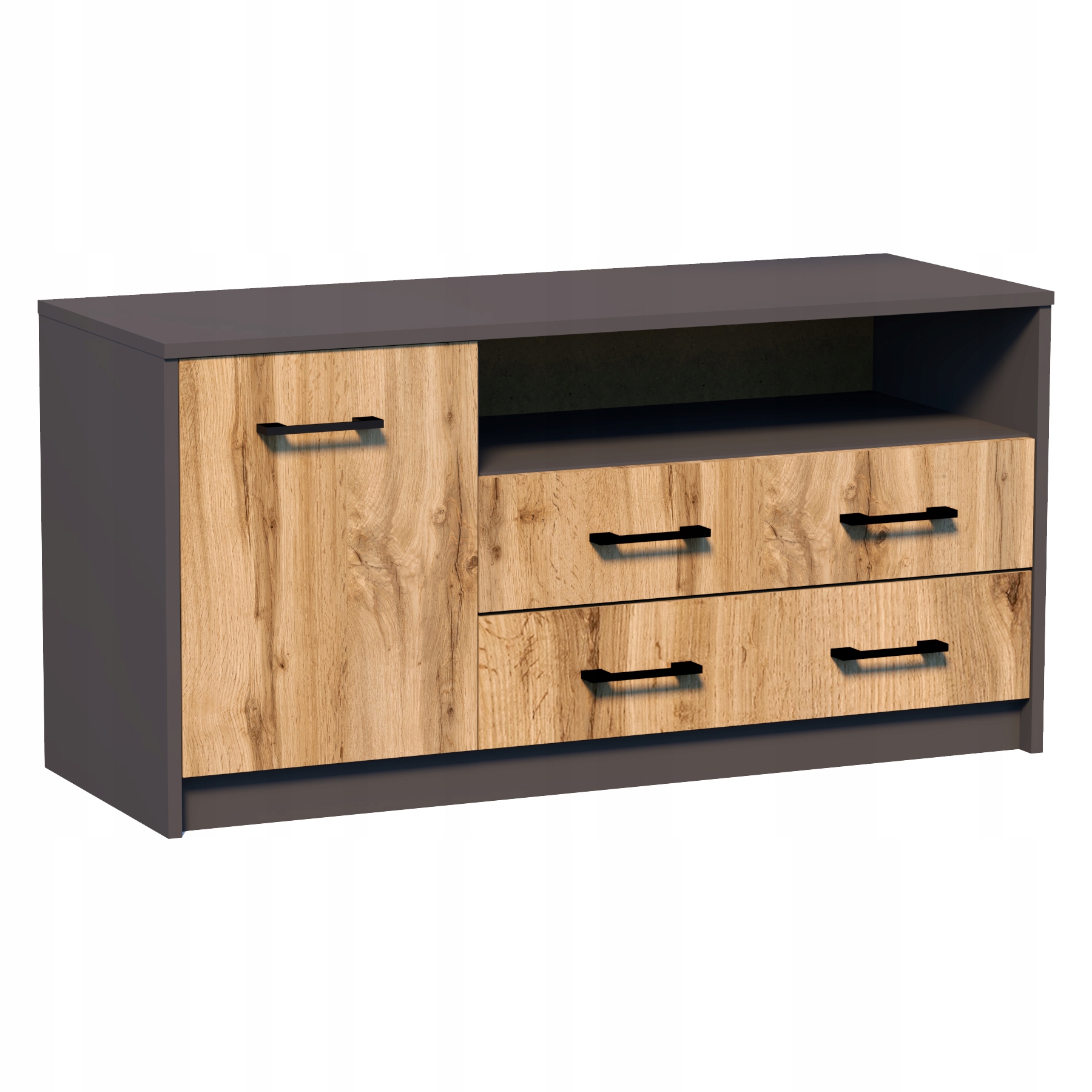 Szafka RTV Combo, Półka, 110cm, Grafit/Dąb Wotan