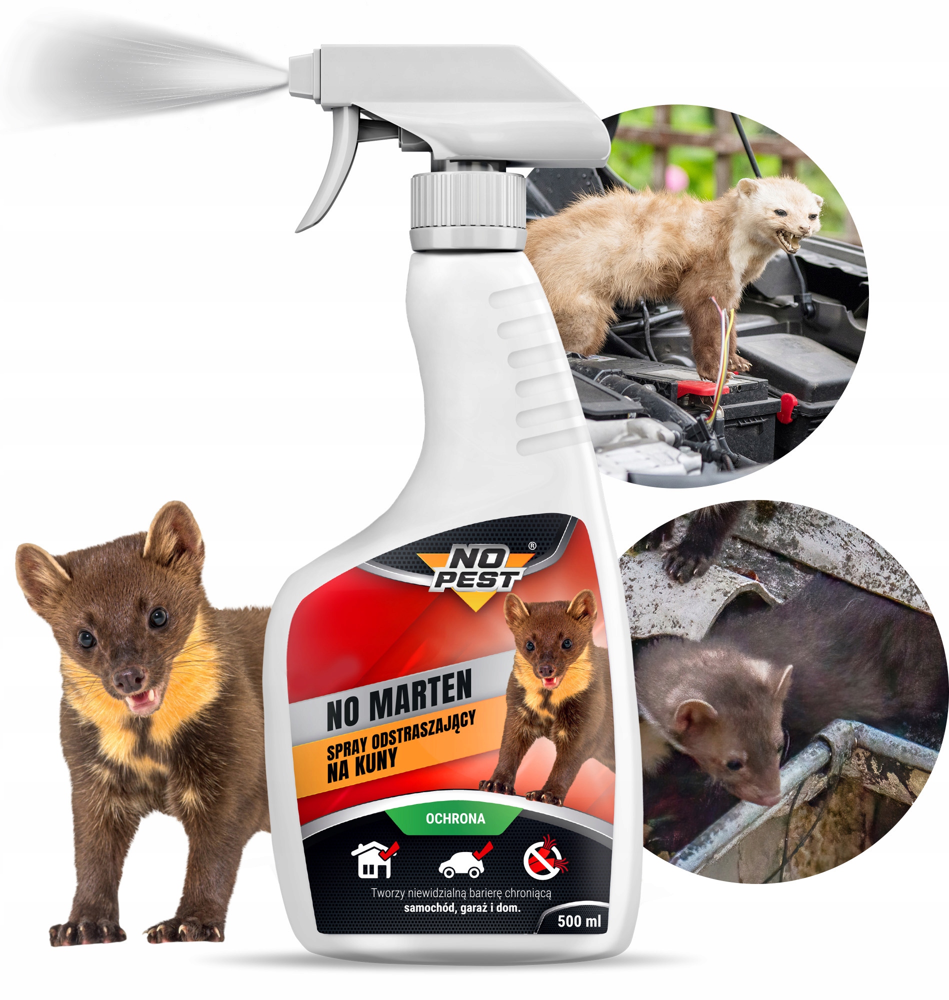 ŚRODEK SPRAY PŁYN PREPARAT NA KUNY ODSTRASZACZ KUN NO MARTEN NO PEST 500ML