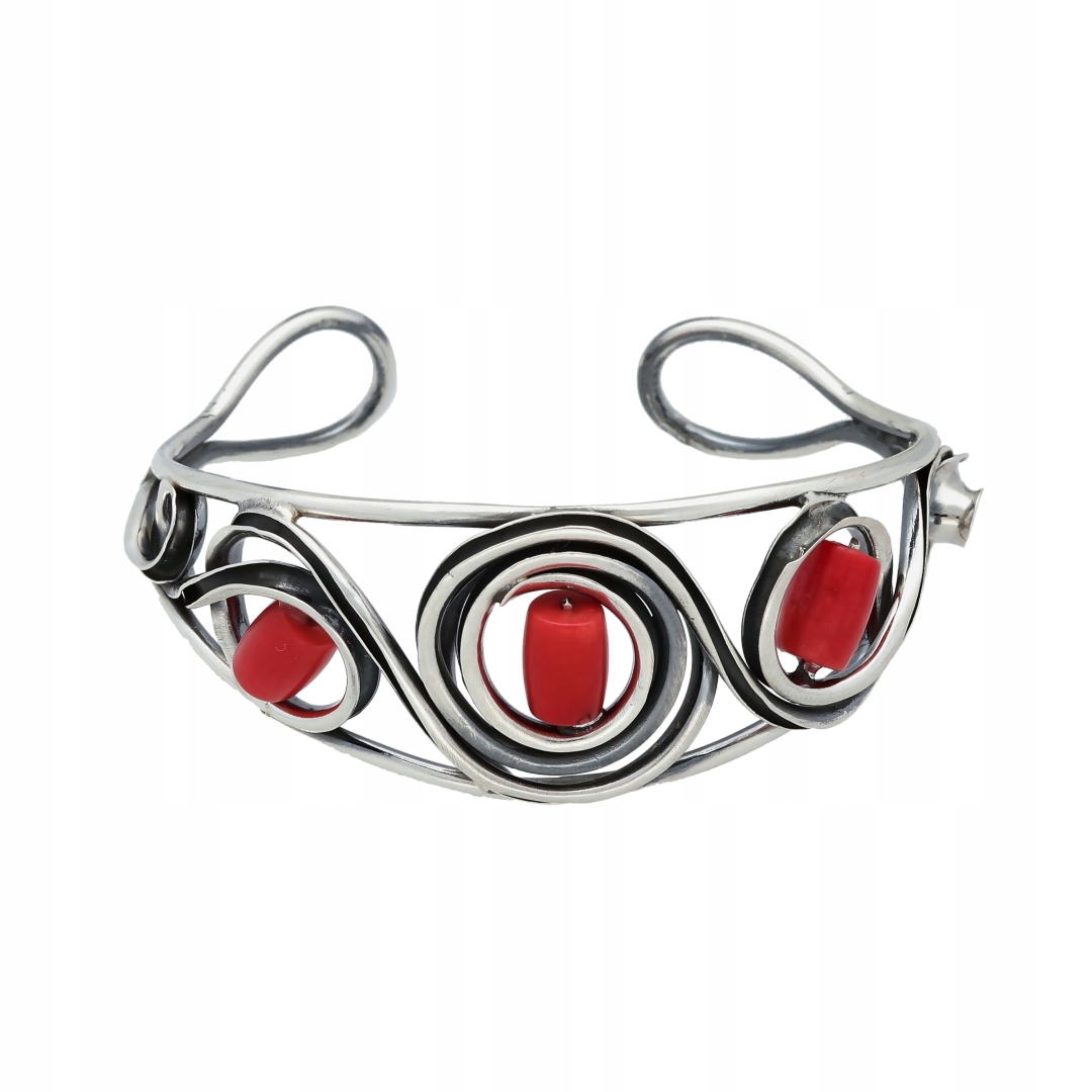 Pevný náramek s korálem, stříbro