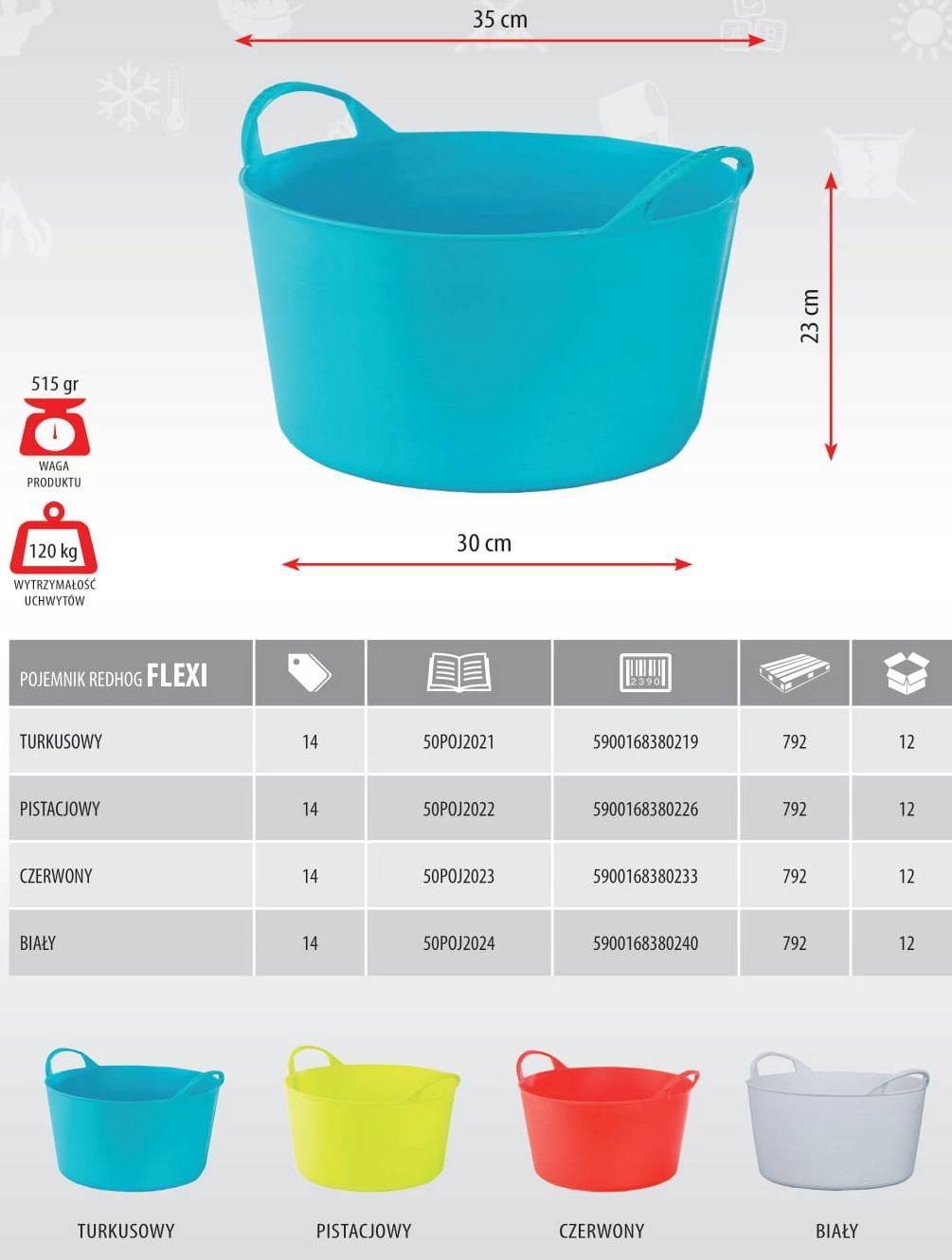 REDHOG WIADR POJEMNIK KUBEŁ FLEXI BIAŁE 14L Pojemność 14 l