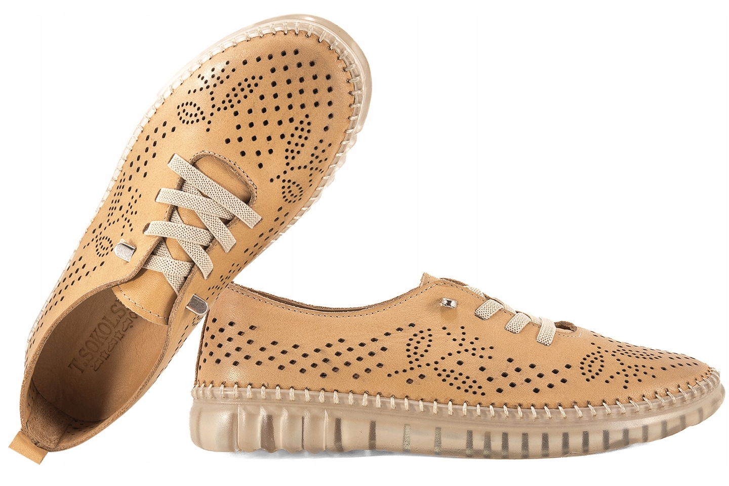 T.sokolski OG302 Ažurové Dámské Kožené Polobotky camel 36