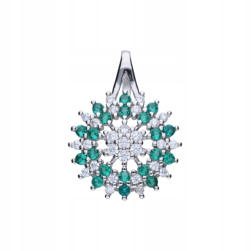 Ažurový stříbrný přívěsek 925 Rhodiovaný Zirkony Bílý a Emerald 18 mm
