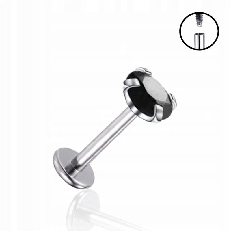 Kolczyk PIERCING Labret z CZARNYM kryształkiem Helix Conch TYTAN 1,2/6/3
