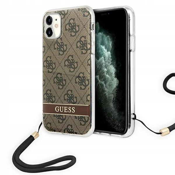 Etui Guess 4G Print Strap na iPhone 11 brązowe