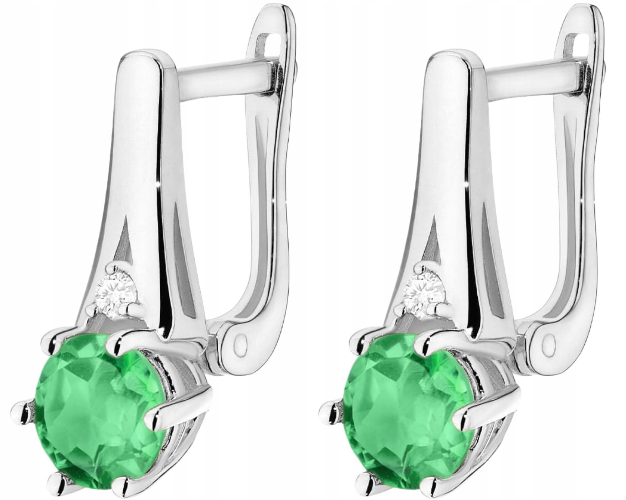 Bílé Zlaté Náušnice Se Smaragdem A Diamantem Na Anglickém Zapínání