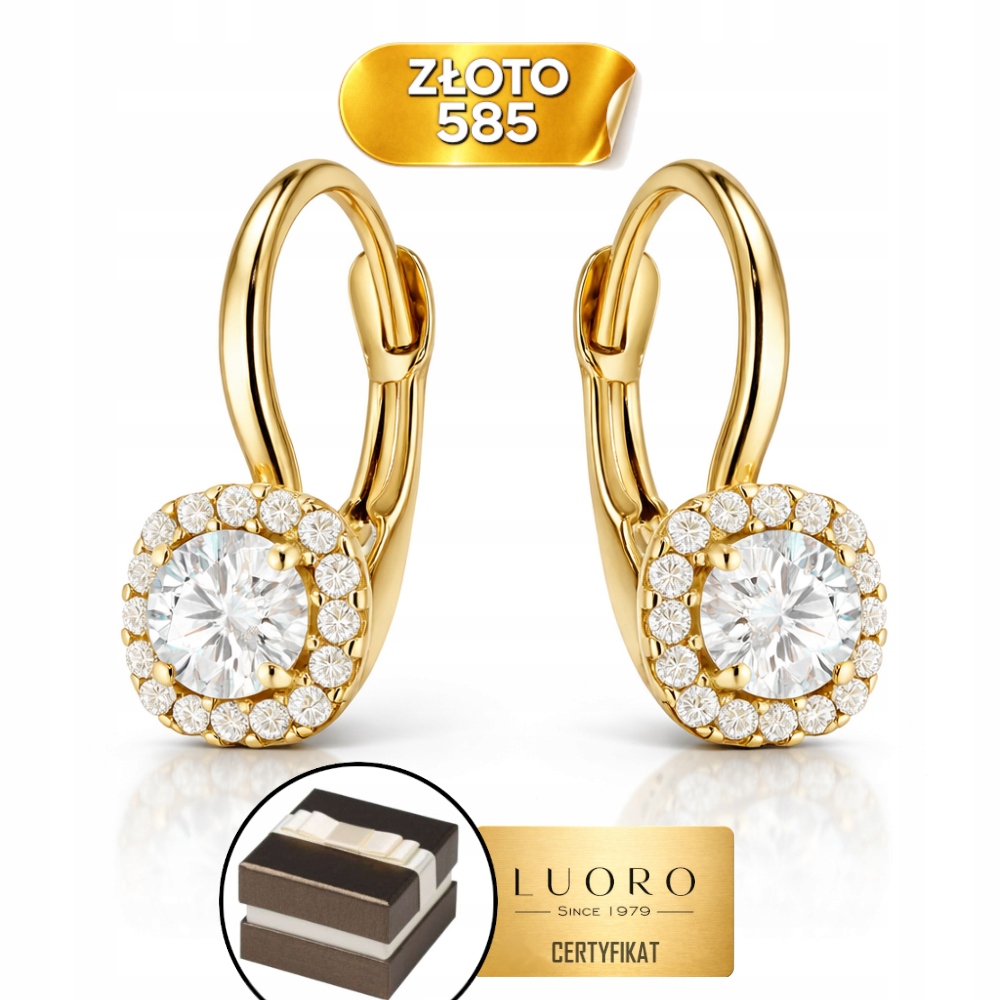 Náušnice Zlaté 585 14k S Čtvercovým Kamenem A Zirkony Dárek