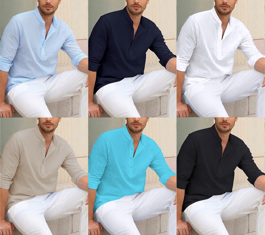 Koszula Męska Stójka Przewiewna Bawełniana Na Lato Marka inna