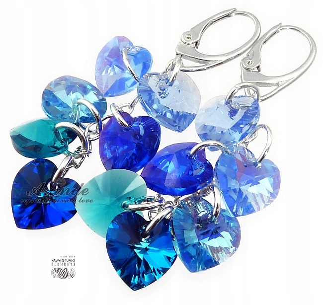 Dlouhé Krystaly Náušnice Srdce Stříbro