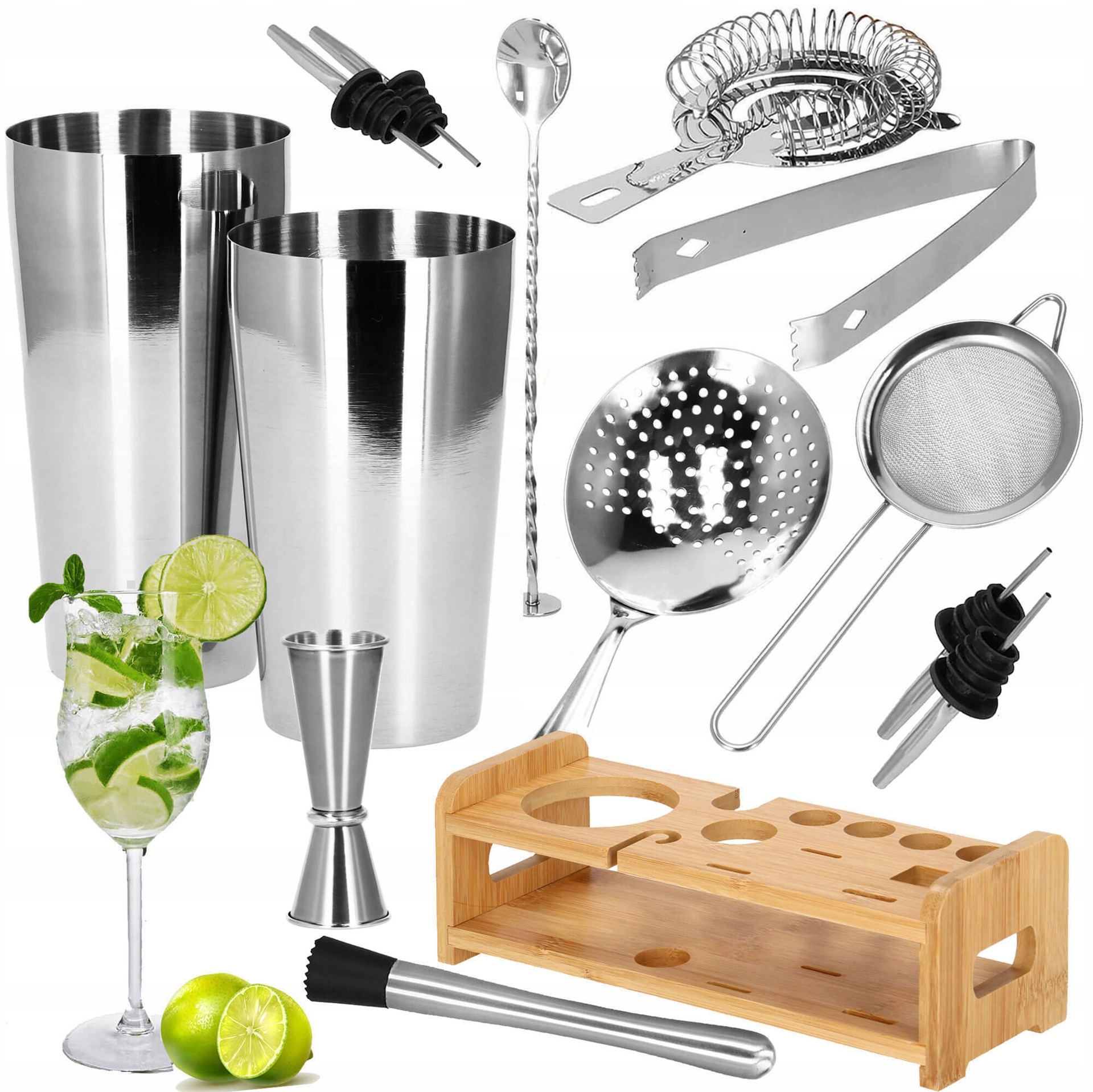 Barmanská Sada 14 ks Na Koktejly A Nápoje Shaker 750 ml Profesionální Stojan