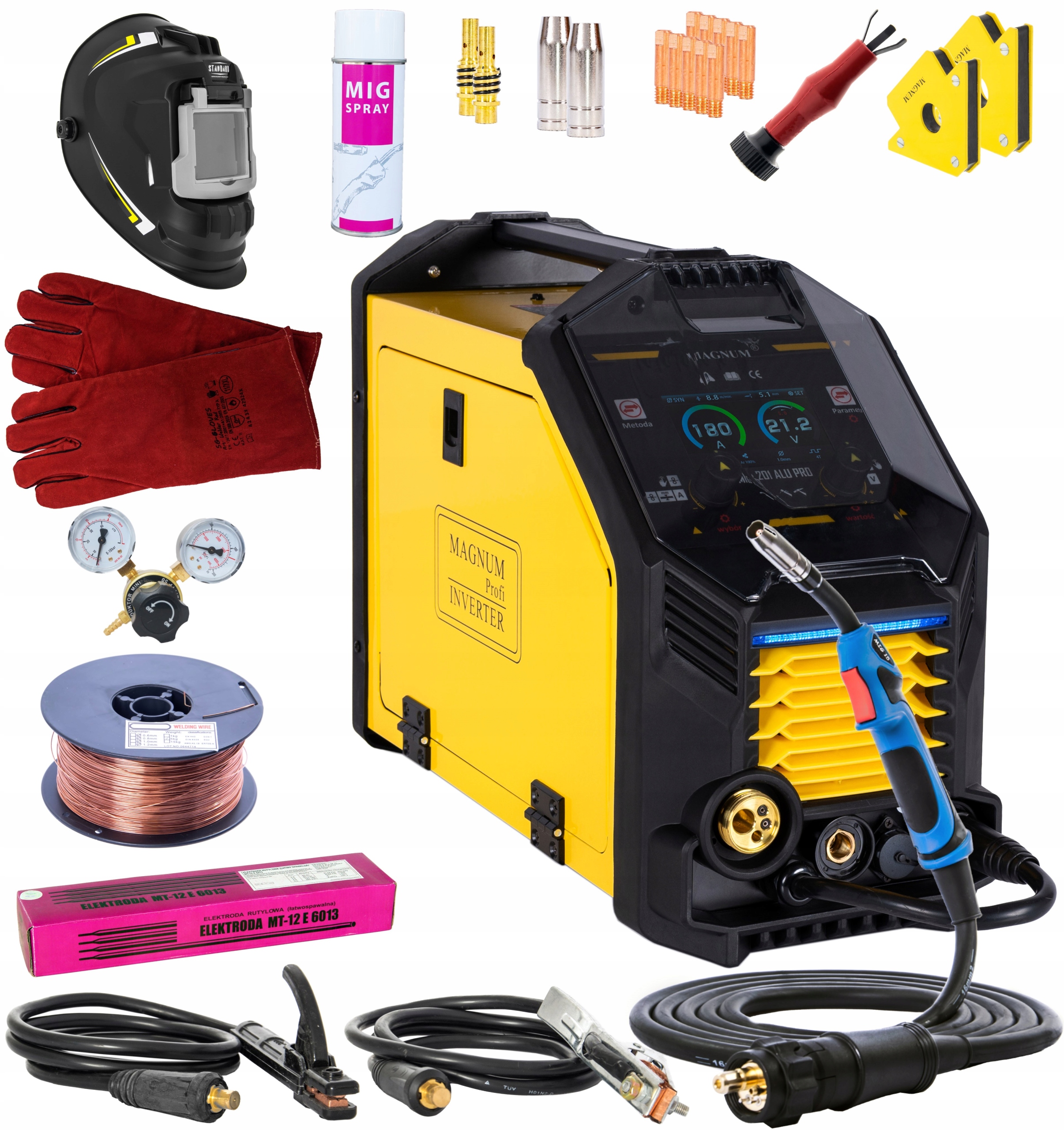Półautomat Inwerter Magnum MIG201 Alu Pro Synergia Led, Puls Alu Zestaw #1