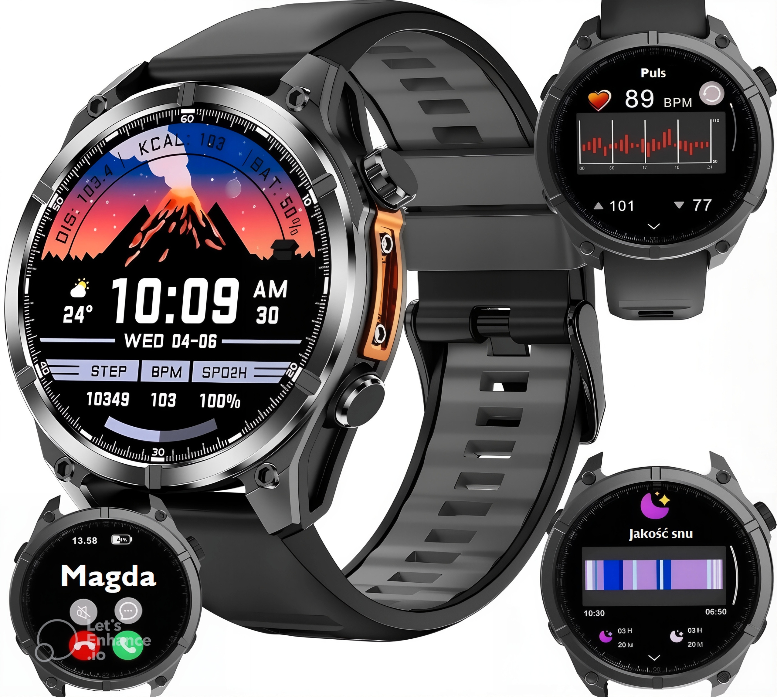 Zegarek Smartwatch Męski Wodoodporny IP67 Menu Pl 400 mAh Czarny