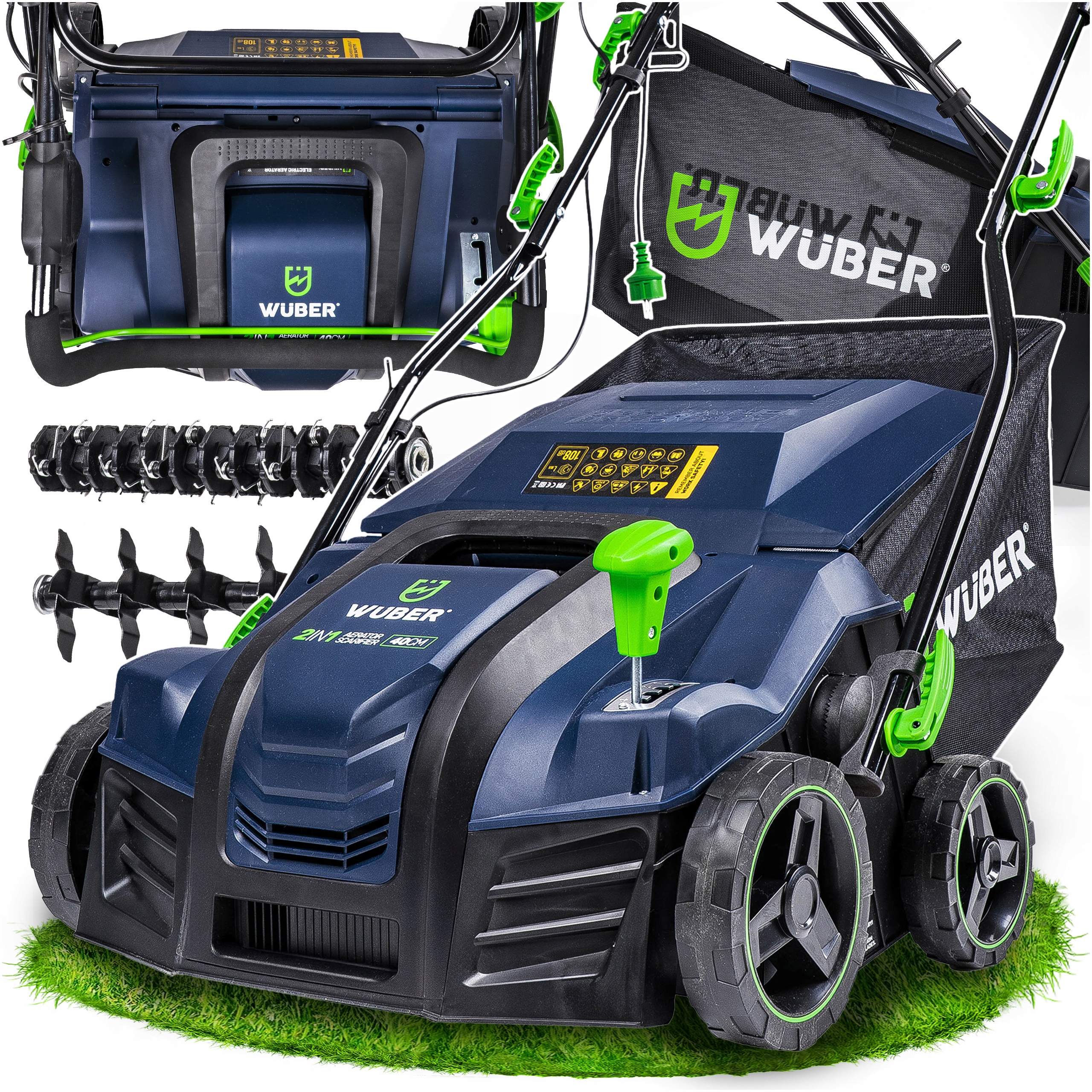 Provzdušňovač Vertikutátor Elektrický 40CM Do Trávy Trávníku 55L 2000W 2V1 Wuber