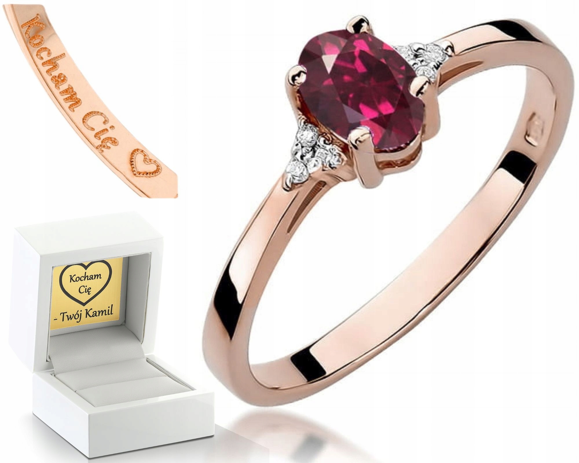 Zásnubní Prstýnek S Rodolitem A Brilianty, Růžové Zlato, Gravírování 585