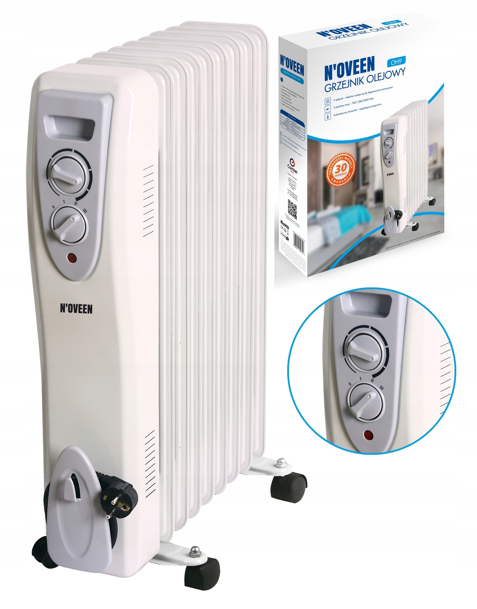 Olejový Radiátor Elektrický Oleják 2000W 9 Žeber