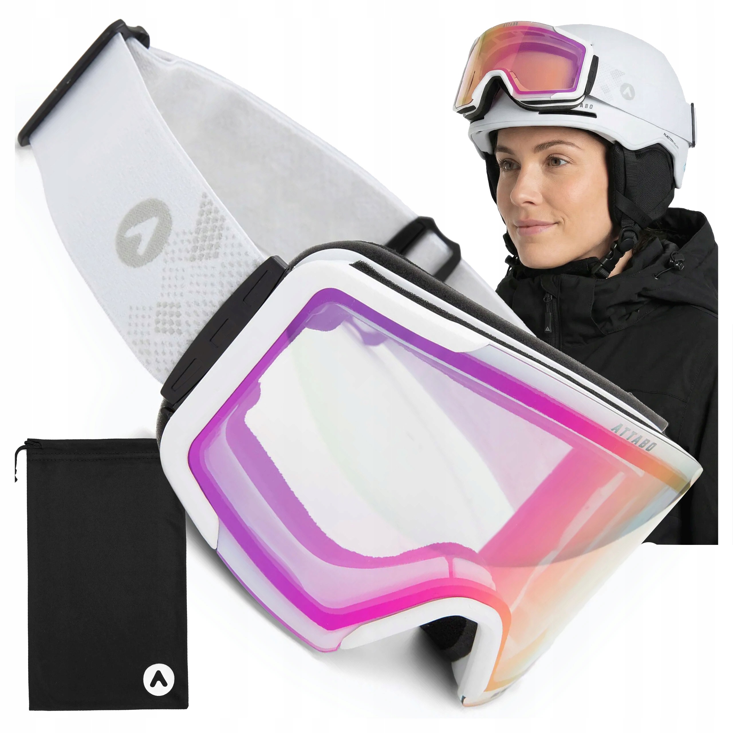Gogle Narciarskie Attabo Nanuk Pro Z Fotochromem S1-S3 Białe Otg Anti-fog