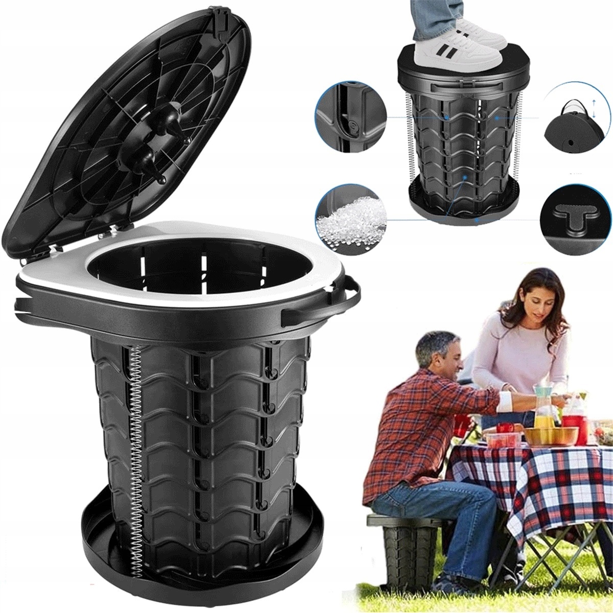 Skládací Kempingová Toaleta S Nosností 180 Kg Pro Rybaření A Cestování