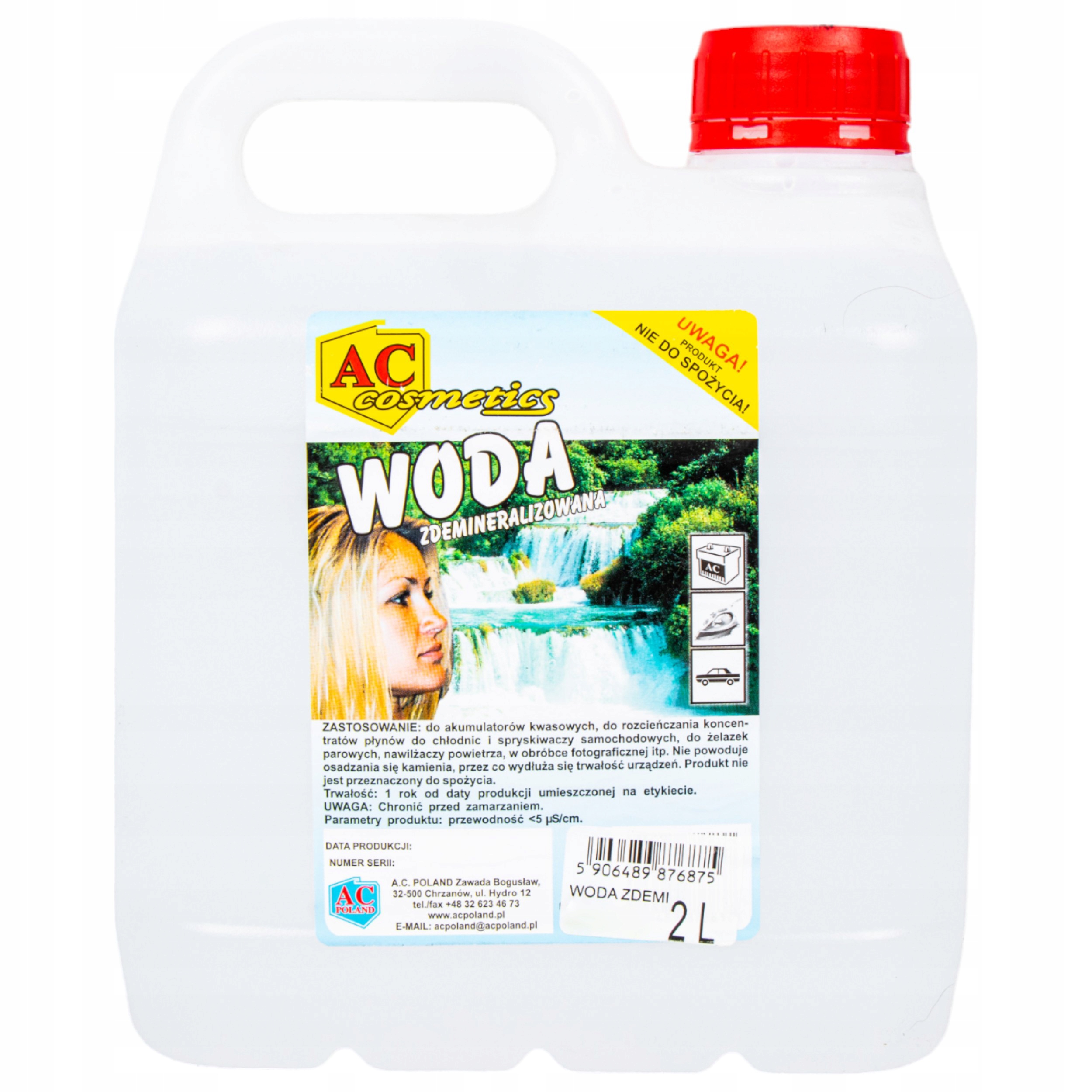 WODA DESTYLOWANA DEMINERALIZOWANA 2L AC COSMETICS