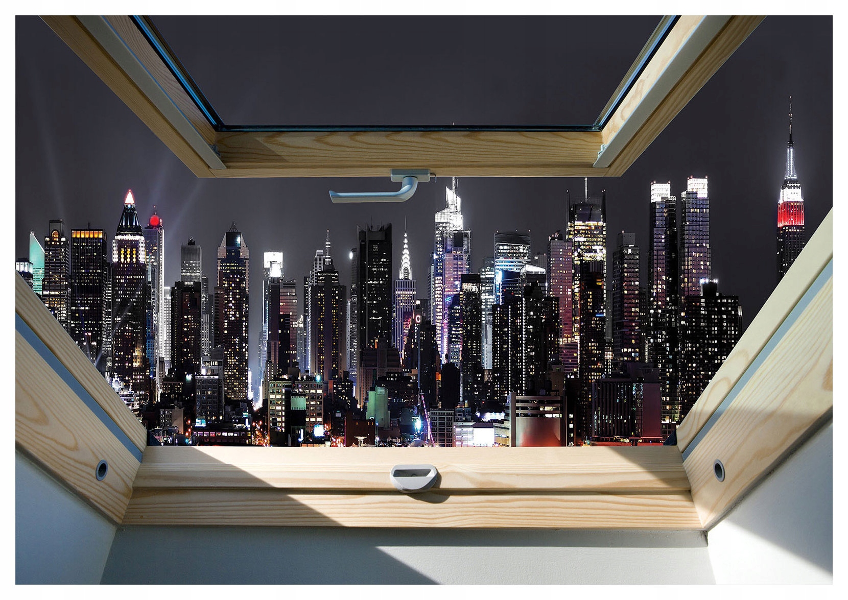 Fototapeta Noční městská krajina s oknem, mrakodrapy 368x254 lepidlo