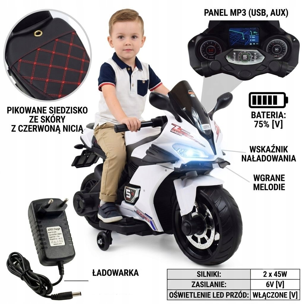 Motor Ścigacz King na Akumulator Biały XGZ-602