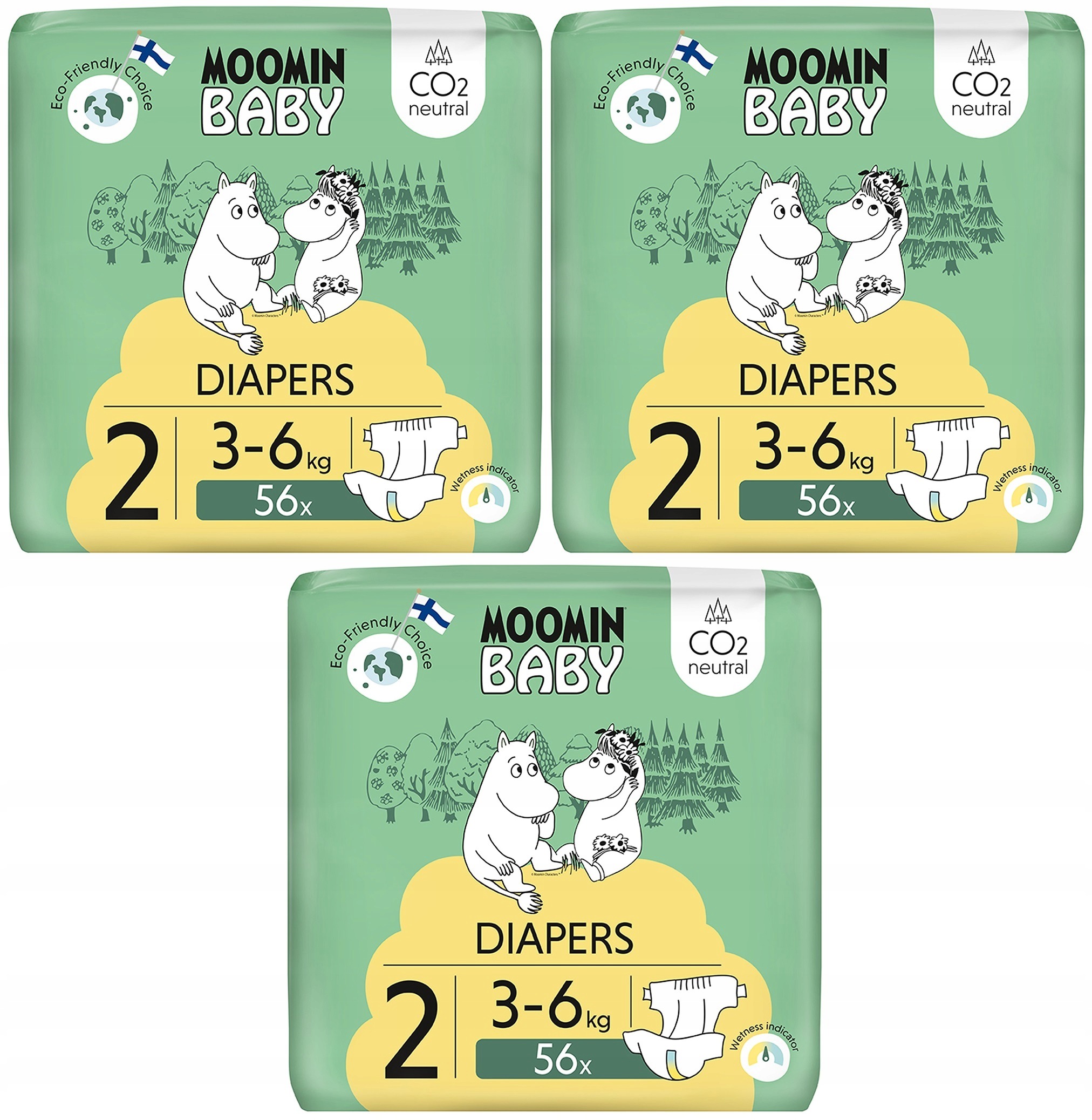 Pieluszki Moomin Baby 2 Newborn 3–6kg 56s Muumi Oddychające Chłonne